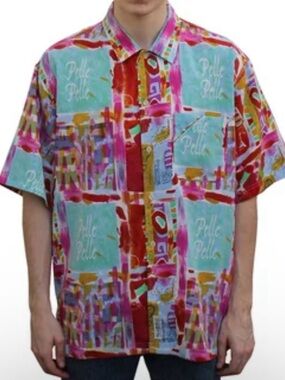 Pelle Pelle Graphic Button Up Shirt XXL Multicolor Y2K Streetwear